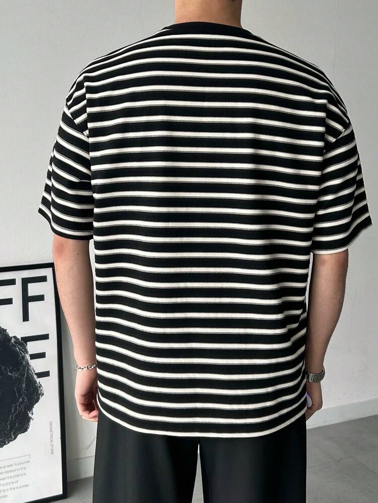 Men's Striped Crew Neck Short Sleeve Casual T-Shirt, Versatile For Summer