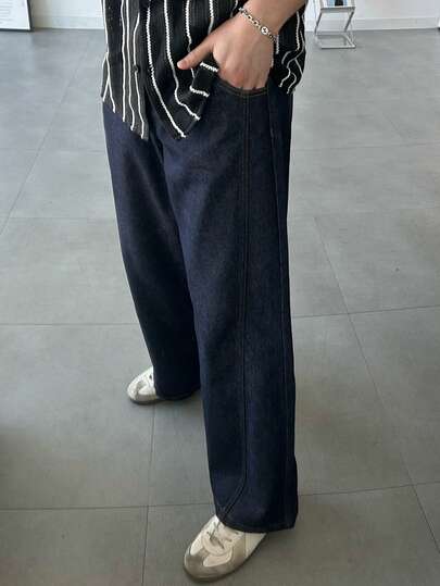 DAZY 春季海军蓝原色宽松男士牛仔裤