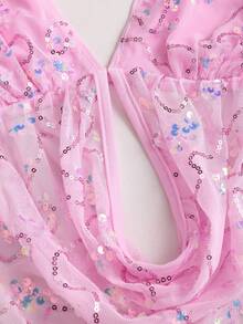 Sweetra 优雅亮片装饰露背吊带上衣和A字迷你裙套装，时尚夏季度假风女装 - 粉色 - 查看 3