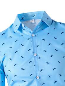 SHEIN 1 chiếc áo sơ mi ngắn tay dáng ôm màu xanh hoa văn dành cho thiếu niên nam, trang phục đồng phục học sinh thanh lịch, trang phục thường ngày thoải mái, phong cách tối giản. - Màu xanh lam - Xem 7