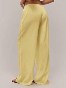 Avantive 女士纯色抽绳腰休闲宽松阔腿裤 - 淡黃色 - 查看 2