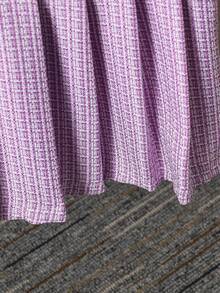 Tween 女孩休闲通勤 2 件套：蝴蝶结装饰短袖衬衫和褶皱迷你裙 - 紫色 - 查看 6