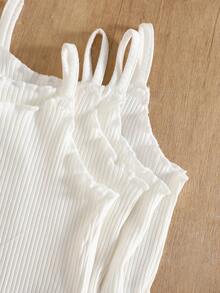 女婴休闲纯色无袖连体衣，夏季 - 白色 - 查看 8