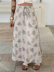 DAZY Chân váy chữ A in họa tiết thường ngày dành cho nữ - Màu be - Xem 5