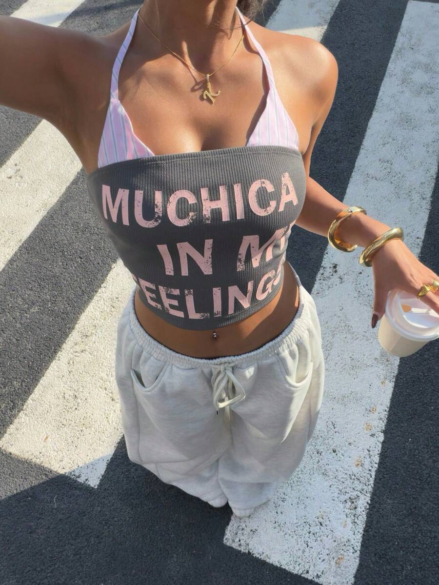 Muchica 撞色针织印花露背女式上衣 - 彩色 - 查看 1