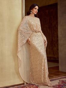 ZEYLAH Elegant Sequin Waist Cinched Ruched Robe, Spring/Summer - Apricot - View 7