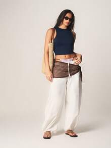 MISSGUIDED Double Layered Cropped Racerback Tank Top High Neck Sleeveless Fitted Casual Summer Women - Royal Blue - View 5