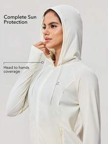OutZeal Women Sun-Proof Jacket Summer Camping Hiking UV Protection Quick-Drying Cool Touch Hooded Long Sleeve Feature Thumbhole - White - View 2