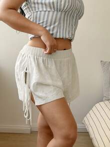 Sunnyshic Embroidered Woven Casual Drawstring Shorts, Spring/Summer - White - View 4