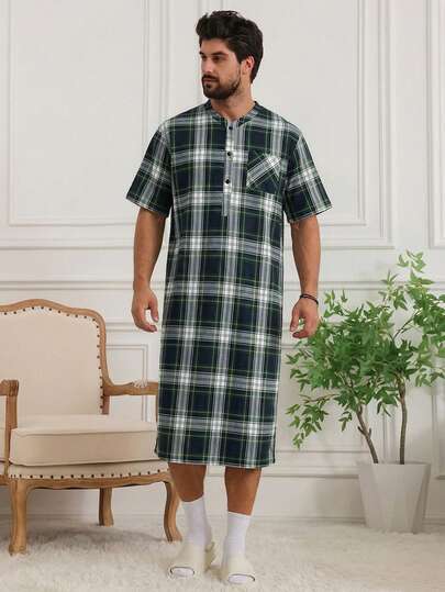 DAZY Men's Long Plaid Robe, Multi-Color, Spring/Summer