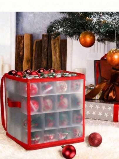 Christmas Ball Pendant Transparent Storage Box With Paper Compartment Easy To Fold Red Design Home Basics Easy Storage 64 Compartment Zippered Christmas Ornament Box Tote Chest, With Handles, Holds 64 Ornaments That Are Up To 3 Inch In Diameter(Excluding The Ball)