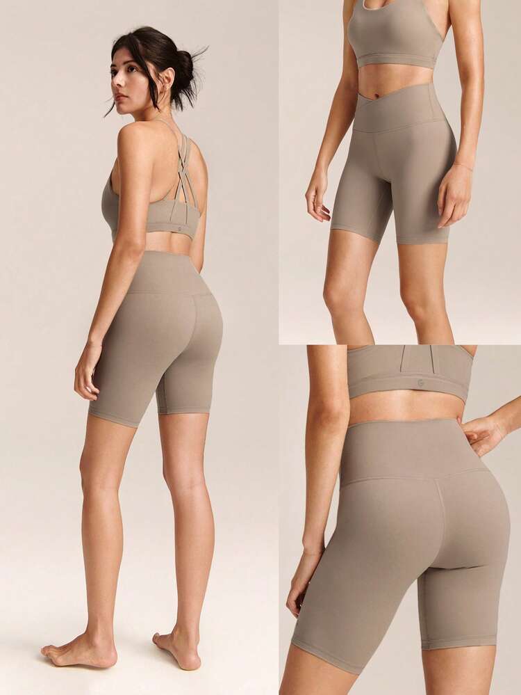 8" FeatherFit™ Crossover Biker Shorts Cycling Running Gym Workout