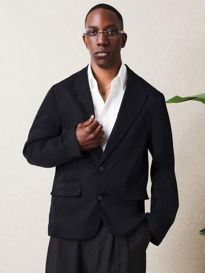 SUMWON Men's Classic Navy Single Breasted Blazer With Notch Lapels For Business Professional Formal Occasions