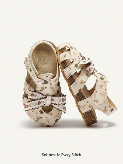 Cozy Pixies 1 Pair Summer Fashion Versatile Cute Printed Hook And Loop Soft Comfortable Casual Flat Sandals For Toddler Girls