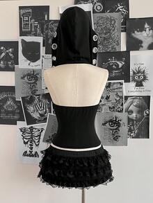 Attitoon 女士复古性感Y2K音乐节朋克露背连帽吊带上衣 - 黑色 - 查看 2