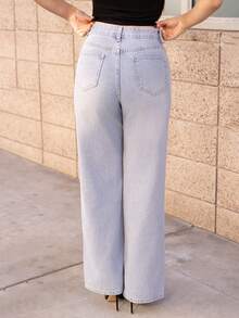 Andrea Bello Quần denim ống rộng dáng rộng, thường ngày, đa năng, có túi cho nữ - Rửa nhẹ - Xem 2