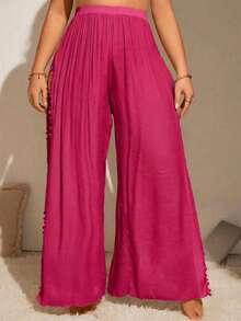 Swim Lushoire 2026新款夏季沙滩度假侧开衩加大码玫红色罩衫 - 玫紅色 - 查看 4