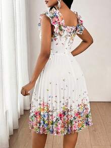 SHEIN Lady Women's Elegant Romantic Floral Print Pleated Mid-Length Dress - Multicolor - View 2