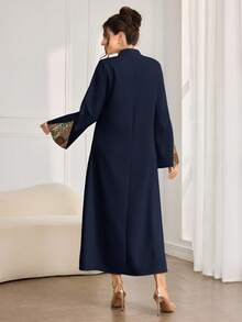 Al Najma Vestido modesto de estilo árabe de jacquard de moda para mujeres - Azul Marino - Ver 3