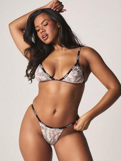 Missguided x Playboy Snake Print Lingerie Set With Branded Tape Trim Bralette And Hipster Panty Intimate Underwear Collection