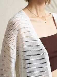 Airaco 女士休闲度假简约宽松针织镂空开衫半裙套装，春夏款 - 米色 - 查看 8