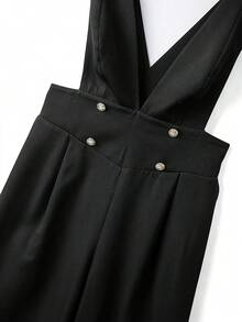 GlowEve CURVE Elegant Black Deep V Neck Sleeveless Plus Size Jumpsuit With Zipper And Metal Buckle Details Long Woven Fabric - Black - View 5
