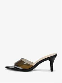 女士豹紋高跟尖頭拖鞋，新款時尚夏季派對涼鞋 - 黑色 - 查看 9