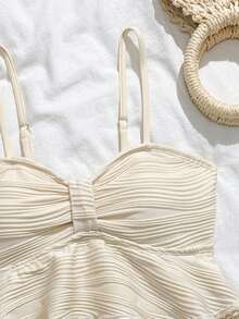 SHEIN 女童休闲波浪图案特殊面料贝壳装饰吊带比基尼上衣女童两件套泳衣青少年坦克比基尼泳装青少年女童泳衣两件套沙滩装青少年两件套泳衣荷叶边上衣青少年米色泳装青少年女童泳衣荷叶边上下装度假两件套青少年女童两件套保守泳衣青少年泳装全包覆泳衣青少年可爱女童泳衣青少年比基尼套装青少年坦克比基尼 - 米色 - 查看 3