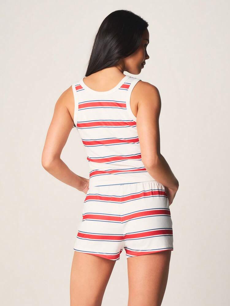 MISSGUIDED Striped Two Piece Set Crop Tank Top With Matching High Rise Shorts Summer Lounge Co Ord Sleeveless Casual Outfit