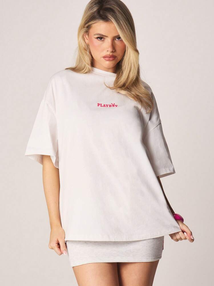 Missguided x Playboy Oversized Crew Neck Short Sleeve T-Shirt With Large Bunny Logo Print On Back And Chest Detail