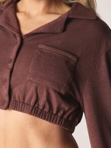 MISSGUIDED Long Sleeve Button Front Crop Shirt With Wide Leg Palazzo Pants Coordinated Set - Brown - View 6