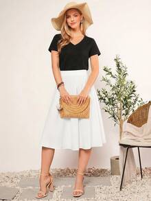 SHEIN Clasi Damen einfarbiger Lässig Reißverschluss Rock mit hoher Taille - Weiss - Übersicht 4
