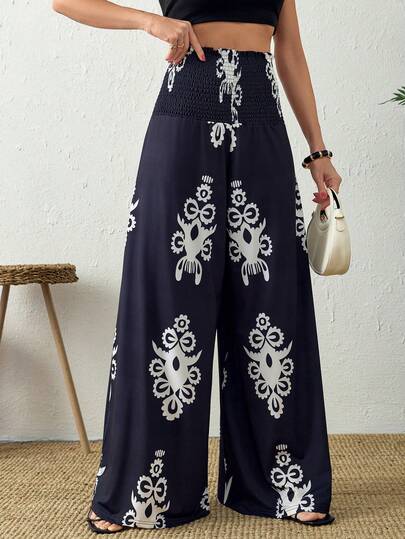 Cloudara Pantalones casuales de cintura alta, pierna recta y holgados, estilo retro de resort