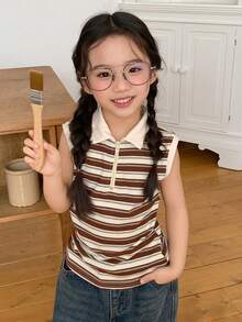 DAZY Girls (Small) Collared Knit Striped Fitted Vest - Multicolor - View 1