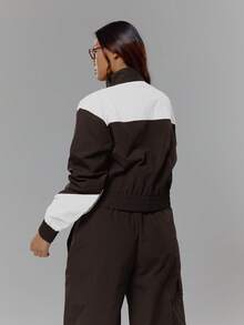 MUSERA Contrast Patch Shell Zip Through High Neck Tracksuit Jacket Top Spring, Girly, Day Outfits, Cute, Casual Sweet Pea - Multicolor - View 2