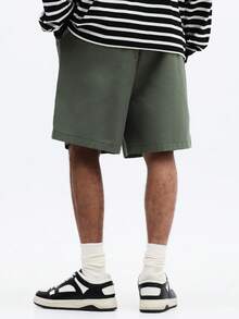 SUMWON Men's Relaxed Poplin Bermuda Shorts With Comfortable Cuffed Hem For Summer Casual Wear Plain - Army Green - View 2
