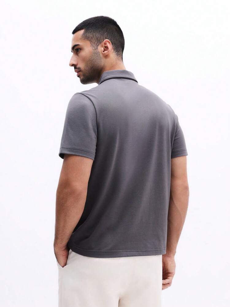 Slim Fit Snap Button Polo Shirt