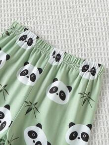 2-częściowy zestaw dla chłopca, dzianinowy, dwustronny polar, supermiękki i elastyczny, krótki rękaw, bluzka i spodnie, jasnoniebieski z białym barankiem, zielony z uroczym misiem - Wielokolorowe - Zobacz 5