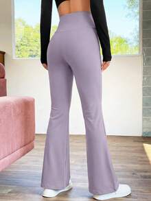 SHEIN EZwear 女士休闲高腰喇叭裤，浅紫色，春夏款 - 淺灰紫 - 查看 2
