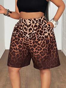 Maweii Plus Size American Leopard Print High Waist Casual Loose Shorts, Summer Sports Bermuda Pants - Brown - View 4