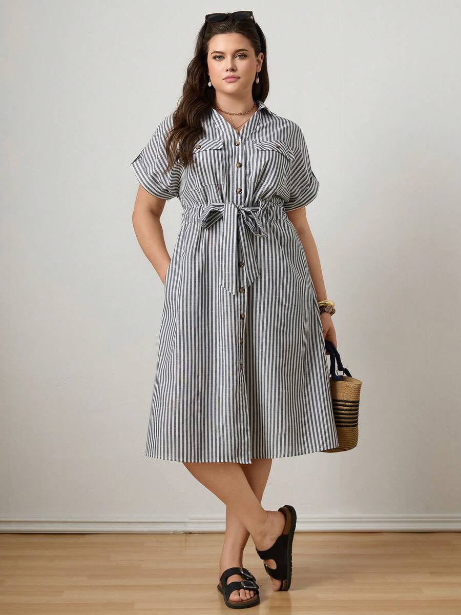 Zelara Đầm nữ cỡ lớn kẻ sọc cài một hàng khuy, thắt eo, thích hợp cho kỳ nghỉ, hẹn hò, dã ngoại, đầm sơ mi cỡ lớn, đầm midi thường ngày, đầm kín đáo, đầm Abaya, đầm kẻ sọc, trang phục thường ngày cho nữ, trang phục đi biển cho nữ, trang phục ngày lễ, đầm dài thường ngày, đầm thường ngày cho nữ, đầm đi nghỉ mát, trang phục tốt nghiệp cho mẹ, trang phục đi chơi, trang phục đi biển cho nữ, đầm đi biển cho nữ, trang phục lễ Phục sinh mùa xuân cho nữ, đầm sơ mi nữ. - Nhiều màu - Xem 1