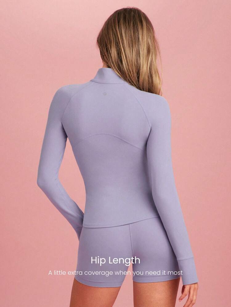 Chaqueta con cremallera de manga larga FeatherFit™ Slim-It Streamline Performance con bolsillos seguros, para yoga de bajo impacto y uso diario en otoño