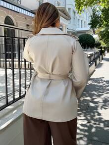 Maria Perezxox Women's Fashionable & Elegant Double-Breasted Belted Trench Coat French Style Clothes Women Trench Coat Trench Coat Women In Fall/Winter,Cozy Fall And Winter Clothes For Women - Grey - View 2