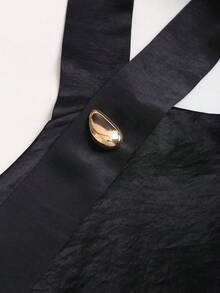 Sweetra Women's New Design Sense High Street Elegant Satin Retro High-End Minimalist Slim Fit Strapless Halter Shirt Top, Spring/Summer - Black - View 3