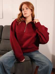 SILVIA DI SANTO Women's Loose Zip-Up Hoodie, Christmas - Burgundy - View 3