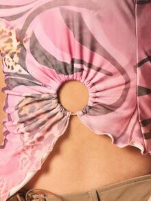 MISSGUIDED Strapless Leopard Print Bandeau Top With Ring Detail Cutout Front Tie Summer Casual Tube Top - Multicolor - View 5