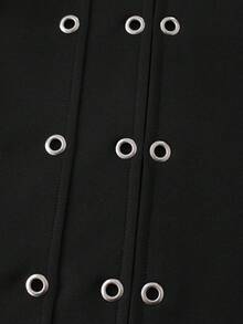 ROMWE MEN Áo thun nam tay ngắn cổ tròn dáng rộng màu đen, có khoen kim loại, dành cho nam. - màu đen - Xem 2