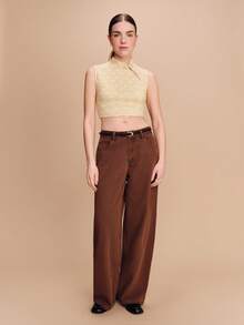 蕾丝露脐镂空领口上衣，青蛙扣设计，农历新年外出春夏奶油黄可爱优雅上衣 - 黃色 - 查看 5