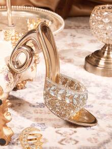 CUCCOO TILAWA Tacones altos de lujo elegantes con strass para mujer, sandalias de tacón alto con strass, que muestran elegancia, estilos versátiles y de moda, zapatos de tacón alto cómodos para mujer, sandalias decorativas con strass brillantes. Verano - Champán - Ver 6