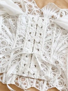 Soleia 性感露肩蕾丝层叠束身胸衣上衣，镂空刺绣，适合夜店、春季、情人节等场合。 - 白色 - 查看 7